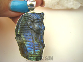 bwe3399 Popiersie Króla Egiptu Faraona , FARAON ARCYDZIEŁO Wykute w LABRADORYCIE!!! Masywny 21 gramów Wisior Labradoryt Spektrolit SREBRO 925 #