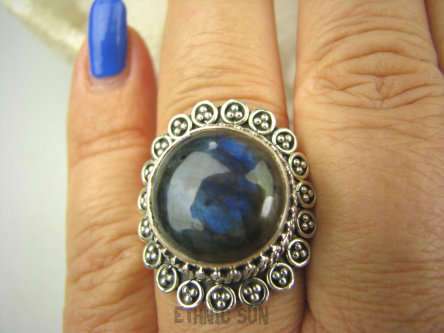 bpe6984 Orientalny Pierścień Labradoryt Spektrolit - kamień Zorzy Polarnej r.22 Srebro 925 #
