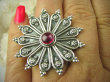 bpe7028 Egzotyczny Kwiat !!! Duży Pierścień Różowy Rubin Indyjski REGULOWANY r.17, r.18, r.19, r.20, r.21, r.22, r.23 SREBRO 925 # - 2