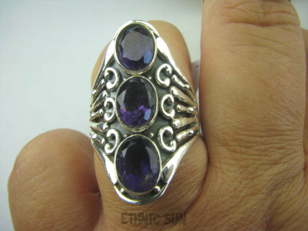 bpee3393 Lśniąca Hrabina !!!! Długi Olśniewający Egzotyczny Pierścień Fioletowy Ametyst - kamień mądrości r.10 Mały Rozmiar SREBRO 925 #