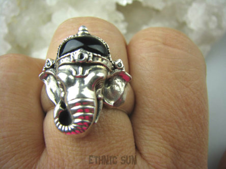 bpe5493 NIEZWYKy Pierścień dla niej lub dla niego Piękny Egzotyczny Pierścień SŁOŃ Onyks - regeneruje SERCE, EGZEMY, PAMIĘĆ r. 23/ r.24 Srebro 925 #