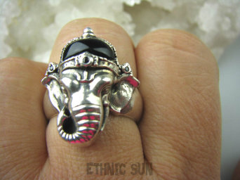 bpe5493 NIEZWYKy Pierścień dla niej lub dla niego Piękny Egzotyczny Pierścień SŁOŃ Onyks - regeneruje SERCE, EGZEMY, PAMIĘĆ r. 23/ r.24 Srebro 925 #