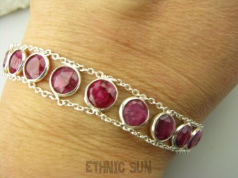 bb3647 Malinowa Rozkosz !!! Delikatna Dwustronna Bransoleta Bransoletka RUBIN INDYJSKI 11 sztuk RUBINY Srebro 925