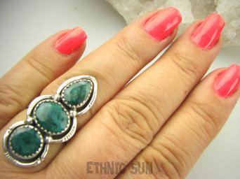 bpee4211 Długi 3.7 cm WSPANIAŁY KUNSZTOWNY Pierścień SZMARAGD INDYJSKI Szmaragdy r.17/ r.18 SREBRO 925 #