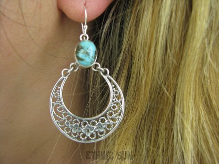 bke827 Duże długie 5.7 cm szerokie Ażurowe Przepiękne orientalne Kolczyki Wielobarwny TURKUS - opiekun ciała i duszy Turkusy Srebro 925 