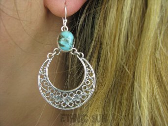 bke827 Duże długie 5.7 cm szerokie Ażurowe Przepiękne orientalne Kolczyki Wielobarwny TURKUS - opiekun ciała i duszy Turkusy Srebro 925 
