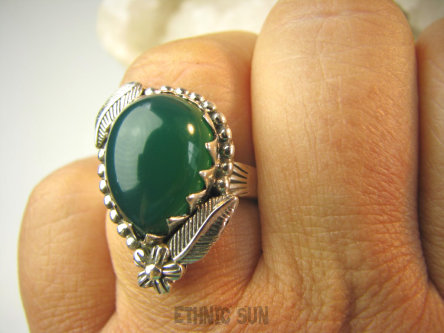 bpe9145 ZIELONA ROZKOSZ Pierścień Pierścionek zielony Onyks r.21 Srebro 925 #