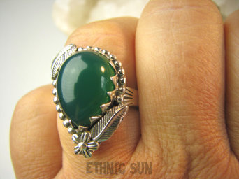 bpe9145 ZIELONA ROZKOSZ Pierścień Pierścionek zielony Onyks r.21 Srebro 925 #