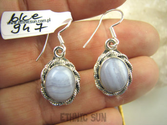 bke947 Ślicznochy delikatne Lekkie Kolczyki fioletowo-błękitny Koronkowy AGAT BLUE LACE kamień spokoju i pozytywnego myślenia Srebro 925