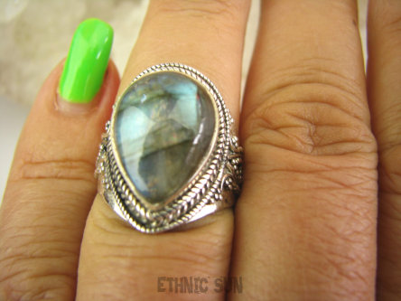 bpe6994 MAX BLASK Przepiękny Delikatny Pierścień Labradoryt Spektrolit kamień Zorzy Polarnej r.15 Srebro 925 #