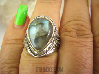 bpe6994 MAX BLASK Przepiękny Delikatny Pierścień Labradoryt Spektrolit kamień Zorzy Polarnej r.15 Srebro 925 #