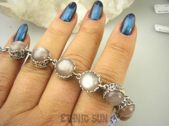 bb3679 Cudowna aż 23 GRAMY !DWUSTRONNA 2 bransoletki w 1 OCZYSZCZAJĄCA CZAKRY Bransoleta 14 kamieni Bransoletka Kamień Księżycowy, Ametyst, Lapis Lazuli, Chalcedon, Onyks, Tygrysie Oko, Czekoladowy Kamień Księżycowy Orle Pióro Srebro 925 #