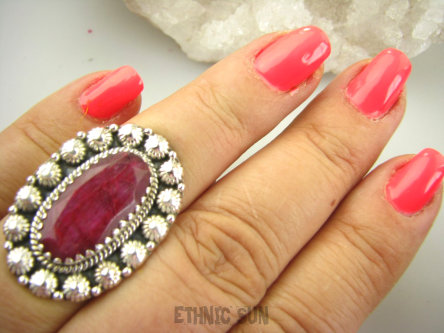 bpee4215 Przepiękny RUBINOWY OKAZ Pierścień Pierścionek Rubin Indyjski w orientalnej oprawie Rubiny r.15 Srebro 925 #