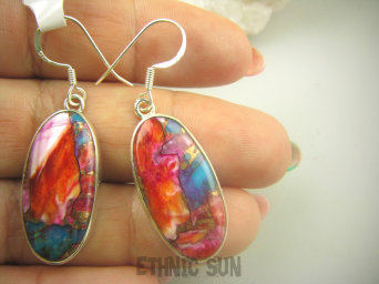 bke1119 Zjawiskowe Piękne Kolczyki Duże Okazy kamieni OSTRYGOWY TURKUS MIEDZIANY lśniące Srebro 925