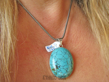 bwe3768 Klasyczny GRUBY Duży 20G Okaz Wisior Zawieszka naturalny TURKUS opiekun ciała i duszy Turkusy Srebro 925 #