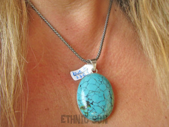 bwe3768 Klasyczny GRUBY Duży 20G Okaz Wisior Zawieszka naturalny TURKUS opiekun ciała i duszy Turkusy Srebro 925 #