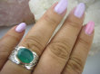 bpee3334 CUDOWNY Pierścień Obrączka szlifowany ZIELONY ONYKS  r.19/ r.20 szeroka obrączka Srebro 925 # - 5