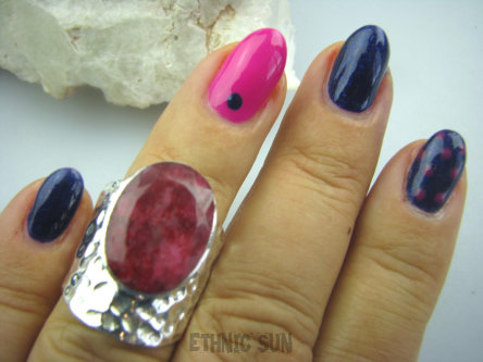 bpee2795 Duży Pierścień naturalny RUBIN INDYJSKI - kamień miłości Rubiny r.13 szeroka obrączka Srebro 925 #