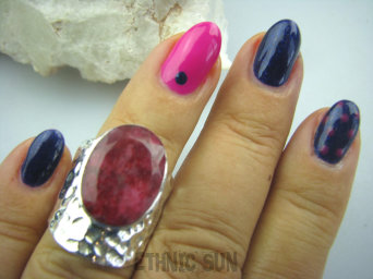 bpee2795 Duży Pierścień naturalny RUBIN INDYJSKI - kamień miłości Rubiny r.13 szeroka obrączka Srebro 925 #