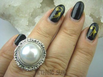 bpee3060 Przepiękny Pierścień BIAŁA PERŁA HODOWLANA Perły r.12 Mały Rozmiar zdobione Srebro 925 #