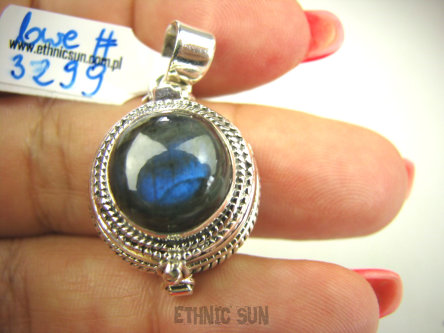 bwe3299 Delikatny Sekretnik OTWIERANY Wisior na zdjęcia lub marzenia Labradoryt Spektrolit Kamień Zorzy Polarnej Srebro 925 #