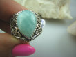 bpe4983 Motyl -symbol siły i niezależności Wygodny PIERŚCIEŃ Amazonit - Kamień Marzeń i realizacji r.21 zdobiona obrączka Srebro 925 # - 2