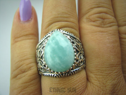 bpe4983 Motyl -symbol siły i niezależności Wygodny PIERŚCIEŃ Amazonit - Kamień Marzeń i realizacji r.21 zdobiona obrączka Srebro 925 #