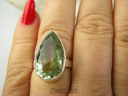 bpee4167 LUX CUDOWNY Pierścień Pierścionek z zielonym Ametystem Rzadkość Zielony AMETYST r.17 Srebro 925 #