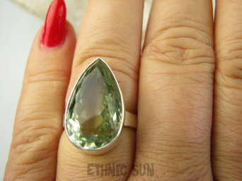 bpee4167 LUX CUDOWNY Pierścień Pierścionek z zielonym Ametystem Rzadkość Zielony AMETYST r.17 Srebro 925 #