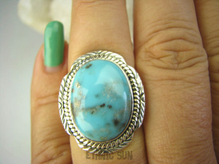 bpe8364 Śliczny OKAZ Pierścień Pierścionek naturalny niebieski TURKUS ARIZONA Turkusy r.15 Srebro 925 #