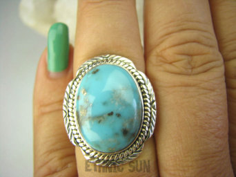 bpe8364 Śliczny OKAZ Pierścień Pierścionek naturalny niebieski TURKUS ARIZONA Turkusy r.15 Srebro 925 #