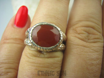 bpee3252 Cudowny Klejnot Pierścień Szlifowany Czerwony Onyks - regeneruje SERCE, EGZEMY, PAMIĘĆ r.15 Srebro 925 #