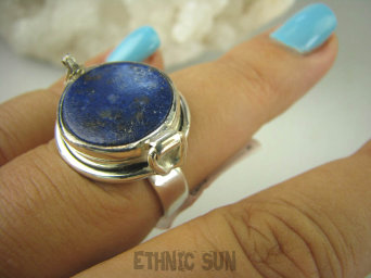 bpe6315 Biżuteria Orientalna !!! Sekretnik Otwierany Pierścień zdjęcia lub marzenia Granatowy LAPIS LAZULI r.15 Srebro 925 #