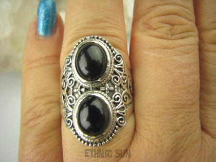 bpe6490 Piękny Egzotyczny Pierścień KWARC DYMNY KAMIEŃ ANTYSTRESOWY I USPOKAJAJĄCY r.18/r.19 Srebro 925 #