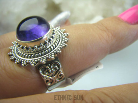 bpe5872 ZAJWISKOWO PIĘKNY Pierścień naturalny Ametyst - kamień mądrości r.15 Srebro 925 #