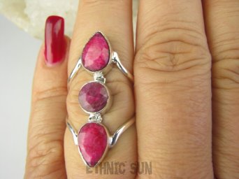 bpee3923 Długi 3.4 cm Finezyjny Ażurowy Pierścień podwójna obrączka Rubin Indyjski Rubiny r.15/ r.16 Srebro 925