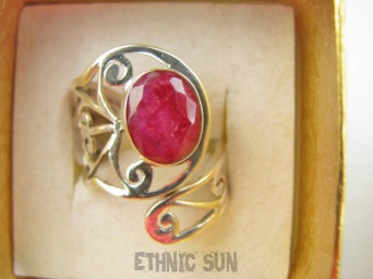 bpee4394 Rubinowy Artysta Ażurowy Regulowany Pierścień Pierścionek Rubin Indyjski Rubiny r.13, r.14, r.15, r.16 szeroka obrączka Srebro 925