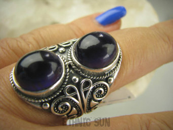 bpe6965 Bardzo DUŻY przepiękny Masywny Pierścień z Ametystami Ametyst - kamień mądrości r.18 Srebro 925 #