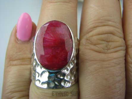 bpee3148 Duży  BAŚNIOWY Pierścień  RUBIN INDYJSKI - kamień miłości Rubiny r.14 szeroka obrączka Srebro 925 #
