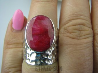 bpee3148 Duży  BAŚNIOWY Pierścień  RUBIN INDYJSKI - kamień miłości Rubiny r.14 szeroka obrączka Srebro 925 #