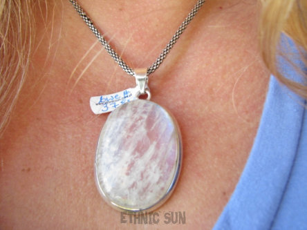 bwe3780 TAFLA LODU - Unikatowy OKAZ 20 g !!!  Wisior Zawieszka KAMIEŃ KSIĘŻYCOWY w lśniącej oprawie Srebro 925 #