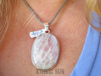 bwe3780 TAFLA LODU - Unikatowy OKAZ 20 g !!!  Wisior Zawieszka KAMIEŃ KSIĘŻYCOWY w lśniącej oprawie Srebro 925 #