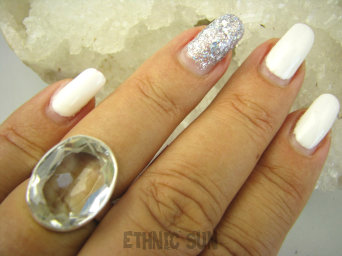 bpee3879 WSPANIAŁY KLASYCZNY OKAZ Odpromiennik zdobi leczy chroni Lśniący Pierścień Kryształ Górski r.15 Srebro 925 #