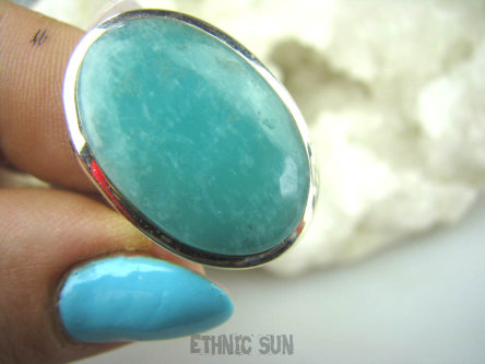 bpe5533 LAZUROWY AMAZONIT Klasyczny Pierścień Amazonit - Kamień Marzeń i realizacji r.13 (mały rozmiar) lśniące Srebro 925 #
