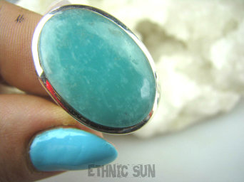 bpe5533 LAZUROWY AMAZONIT Klasyczny Pierścień Amazonit - Kamień Marzeń i realizacji r.13 (mały rozmiar) lśniące Srebro 925 #