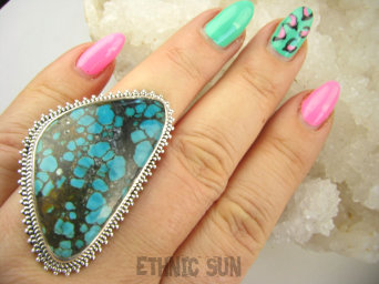 bpe8913 WSPANIAŁY OKAZ !!!  Duży 21G !!! Regulowany Pierścień naturalny TURKUS - opiekun ciała i duszy r.17, r.18, r.19, r.20  Srebro 925 #