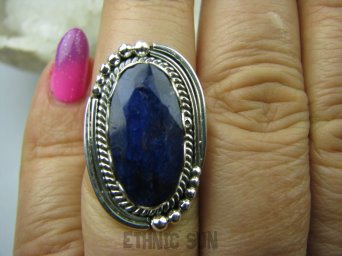 bpee2974 Szafirowy CUDOWNY Pierścień Szafir Indyjski w orientalnej oprawie Szafiry - WIERNOŚĆ w związkach , Stres, choroby oczu ciśnienie r.14 Srebro 925 #