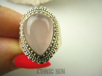 bpe8298 Delikatny Pierścionek Pierścień z różowym kwarcem KWARC RÓŻOWY - czakra Serca r.15 Srebro 925