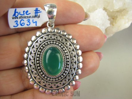 bwe3634 Niezwykły 2 wisiory w 1 DWUSTRONNY WISIOR 18 gramów !!! Naturalny Zielony Onyks i Labradoryt Spektrolit Cudo z każdej strony Srebro 925 #