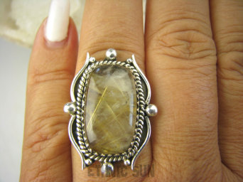 bpe8128 FINEZYJNY Pierścień KWARC z RUTYLEM ZŁOTE włosy WENUS w zachwycającej oprawie r.17 SREBRO 925 #